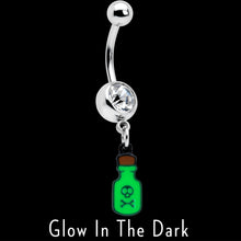 Load image into Gallery viewer, Clear Gem Green Poison Bottle Glow in the Dark Dangle Belly Ring