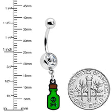 Load image into Gallery viewer, Clear Gem Green Poison Bottle Glow in the Dark Dangle Belly Ring