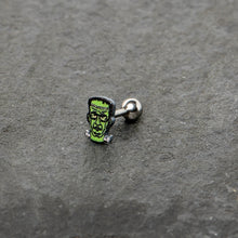 Load image into Gallery viewer, 16G 1/4 Frankenstein Head Green Glow in the Dark Cartilage Earring