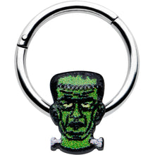 Load image into Gallery viewer, 16G 3/8 Frankenstein Head Green Glow in Dark Hinged Segment Ring