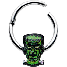 Load image into Gallery viewer, 16G 3/8 Frankenstein Head Green Glow in Dark Hinged Segment Ring