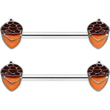 Load image into Gallery viewer, 14G 9/16 Autumn Acorn Brown Orange Barbell Nipple Ring Set
