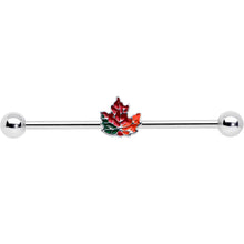 Load image into Gallery viewer, 14G Autumn Tricolor Red Maple Leaf Industrial Barbell 38mm