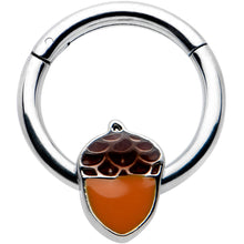 Load image into Gallery viewer, 16G 3/8 Autumn Acorn Orange Brown Hinged Segment Ring