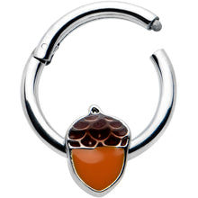 Load image into Gallery viewer, 16G 3/8 Autumn Acorn Orange Brown Hinged Segment Ring
