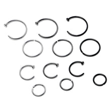 Load image into Gallery viewer, 20G 12 Pack ASTM F-136 Implant Grade Titanium Hoop Nose Ring Septum Cartilage Ear Hoop Earring Set