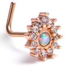 Load image into Gallery viewer, 20G 7mm White Synthetic Opal Rose Gold Tone Lush L Shape Nose Ring