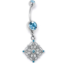 Load image into Gallery viewer, Blue Gem Filigree Rhombus Dangle Belly Ring