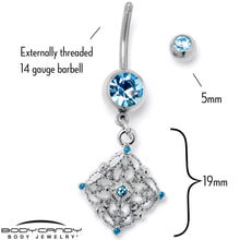 Load image into Gallery viewer, Blue Gem Filigree Rhombus Dangle Belly Ring