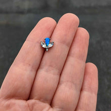 Load image into Gallery viewer, Blue Synthetic Opal Style Flower Barbell Tongue Ring