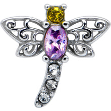 Load image into Gallery viewer, Purple Yellow Clear Gem Dragonfly Barbell Tongue Ring