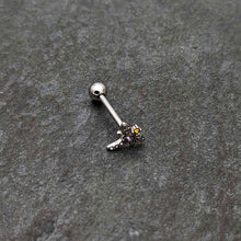 Load image into Gallery viewer, Purple Yellow Clear Gem Dragonfly Barbell Tongue Ring