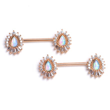 Load image into Gallery viewer, 14G 9/16 White Synthetic Opal Rose Gold Tone Barbell Nipple Ring Set