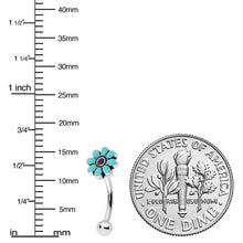 Load image into Gallery viewer, 16G 5/16 Blue Gem Flower Teal Petals Curved Eyebrow Ring