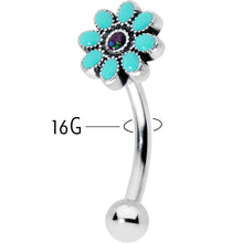 Load image into Gallery viewer, 16G 5/16 Blue Gem Flower Teal Petals Curved Eyebrow Ring