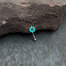 Load image into Gallery viewer, 16G 5/16 Blue Gem Flower Teal Petals Curved Eyebrow Ring