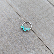 Load image into Gallery viewer, 16G 3/8 Blue Gem Flower Trio Teal Petals Hinged Segment Ring