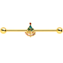 Load image into Gallery viewer, 14G Red Gem Gold Tone Deco Holiday Tree Industrial Barbell 38mm