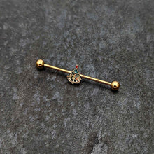 Load image into Gallery viewer, 14G Red Gem Gold Tone Deco Holiday Tree Industrial Barbell 38mm