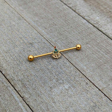 Load image into Gallery viewer, 14G Red Gem Gold Tone Deco Holiday Tree Industrial Barbell 38mm