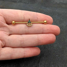 Load image into Gallery viewer, 14G Red Gem Gold Tone Deco Holiday Tree Industrial Barbell 38mm