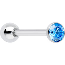 Load image into Gallery viewer, Blue CZ Gem ASTM F-136 Implant Grade Titanium Threadless Barbell Tongue Ring