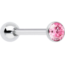 Load image into Gallery viewer, Pink CZ Gem ASTM F-136 Implant Grade Titanium Threadless Barbell Tongue Ring