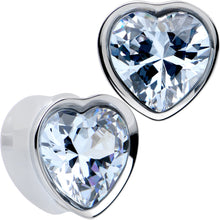 Load image into Gallery viewer, Stainless Steel CZ Gem Heart In Heart Double Flare Plug Set 8mm to 16mm