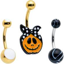 Load image into Gallery viewer, Gold Tone Halloween Country Pumpkin Glow in Dark Belly Ring Set of 3