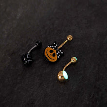 Load image into Gallery viewer, Gold Tone Halloween Country Pumpkin Glow in Dark Belly Ring Set of 3