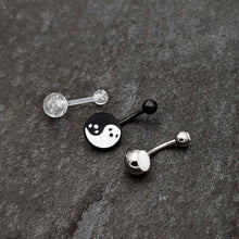 Load image into Gallery viewer, Black Yin Yang Ghost Glow in Dark Halloween Clear Belly Ring Set of 3