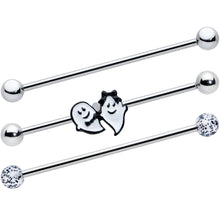 Load image into Gallery viewer, 14G Black Tie Ghosts Glow in Dark Industrial Barbell 38mm Set of 3