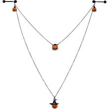Load image into Gallery viewer, 14G 9/16 Black Witchy Pumpkin Halloween Double Nipple Chain