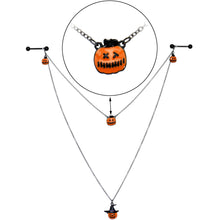 Load image into Gallery viewer, 14G 9/16 Black Witchy Pumpkin Halloween Double Nipple Chain