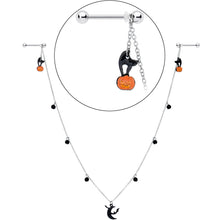 Load image into Gallery viewer, 14G 9/16 Pumpkin Black Cat Moon Bats Dangle Halloween Nipple Chain