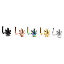 Load image into Gallery viewer, 20G 1/4 Texture Pot Leaf L Shape Nose Ring