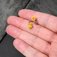 Load image into Gallery viewer, Happy Sunflower Trio Spiral Twister Belly Ring