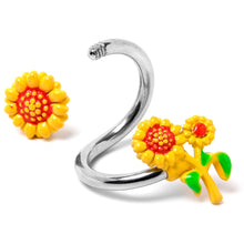 Load image into Gallery viewer, Happy Sunflower Trio Spiral Twister Belly Ring