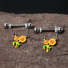 Load image into Gallery viewer, 14G 9/16 Happy Sunflower Duo Chain Dangle Nipple Ring Set