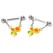 Load image into Gallery viewer, 14G 9/16 Happy Sunflower Duo Chain Dangle Nipple Ring Set