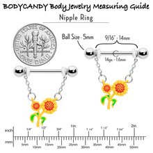 Load image into Gallery viewer, 14G 9/16 Happy Sunflower Duo Chain Dangle Nipple Ring Set