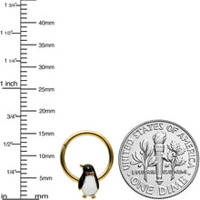 Load image into Gallery viewer, 16G 3/8 Red Gem Gold Tone Bow Tie Penguin Hinged Segment Ring