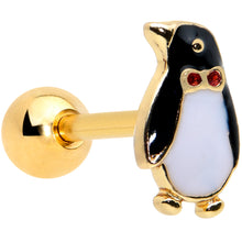 Load image into Gallery viewer, 16G 1/4 Red Gem Gold Tone Bow Tie Penguin Cartilage Tragus Earring
