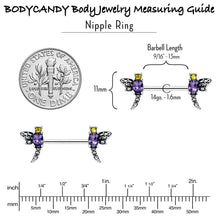 Load image into Gallery viewer, 14G 9/16 Purple Yellow Gem Dragonfly Barbell Nipple Ring Set