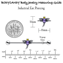 Load image into Gallery viewer, 14G Purple Yellow Gem Dragonfly Industrial Barbell 38mm