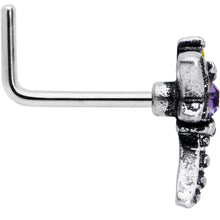 Load image into Gallery viewer, 20G 7mm Purple Yellow Gem Dragonfly L Shape Nose Ring