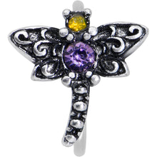 Load image into Gallery viewer, 20G 5/16 Purple Yellow Gem Dragonfly Nose Hoop