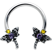 Load image into Gallery viewer, 16G 3/8 Purple Yellow Gem Dragonfly Horseshoe Circular Barbell