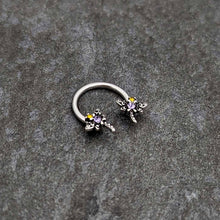 Load image into Gallery viewer, 16G 3/8 Purple Yellow Gem Dragonfly Horseshoe Circular Barbell