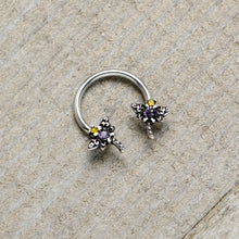 Load image into Gallery viewer, 16G 3/8 Purple Yellow Gem Dragonfly Horseshoe Circular Barbell